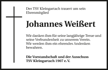 Traueranzeige von Johannes Weißert 