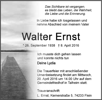 Traueranzeige von Walter Ernst 