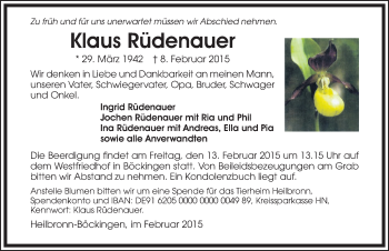 Traueranzeige von Klaus Rüdenauer 