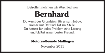 Traueranzeige von Bernhard Bernhard 