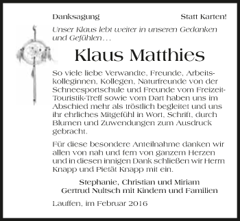 Traueranzeige von Klaus Matthies 