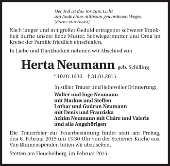 Traueranzeige von Herta Neumann 