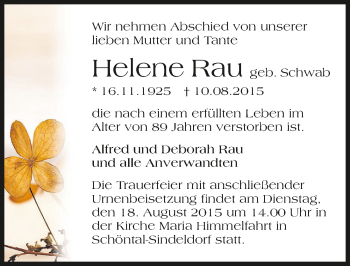 Traueranzeige von Helene Rau 