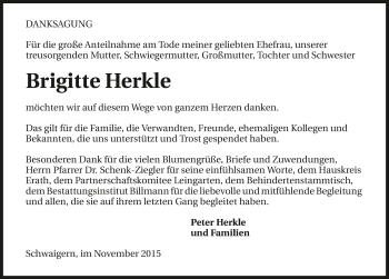 Traueranzeige von Brigitte Herkle 
