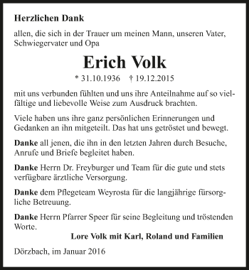 Traueranzeige von Erich Volk 