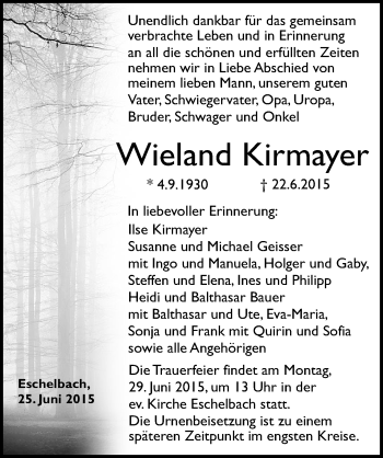 Traueranzeige von Wieland Kirmayer 