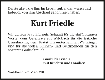 Traueranzeige von Kurt Friedle 