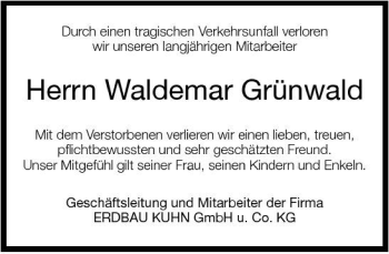 Traueranzeige von Waldemar Grünwald 