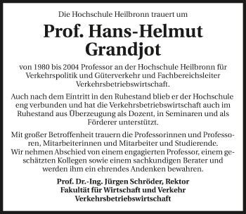 Traueranzeige von Hans-Helmut Grandjot 