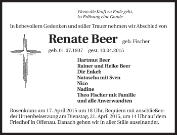 Traueranzeige von Renate Beer 