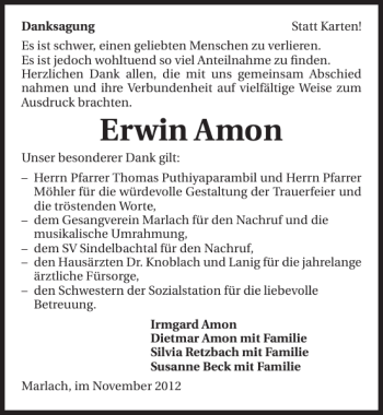 Traueranzeige von Erwin Amon 
