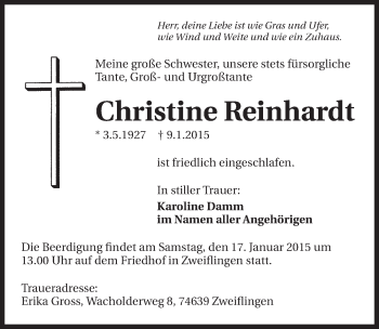 Traueranzeige von Christine Reinhardt 