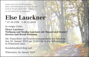 Traueranzeige von Else Lauckner 