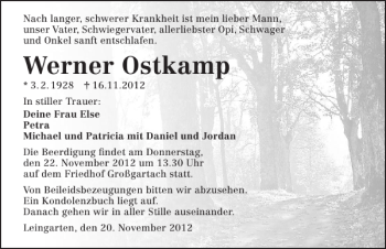 Traueranzeige von Werner Ostkamp 