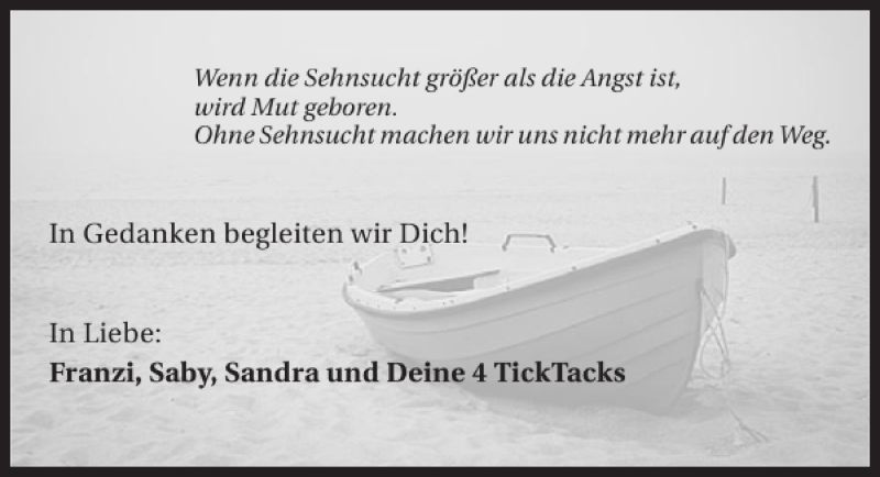  Traueranzeige für Sandy undDein Ohne Namen - lt. Bestatter - Angehörige Franzi vom 26.11.2012 aus 