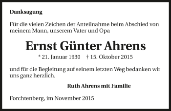 Traueranzeige von Ernst Günter Ahrens 