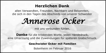 Traueranzeige von Annerose Ocker 