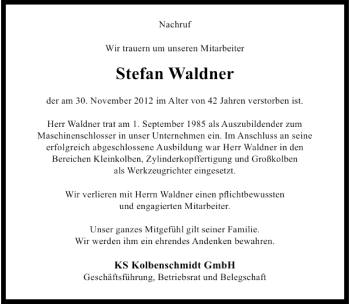 Traueranzeige von Stefan Waldner 