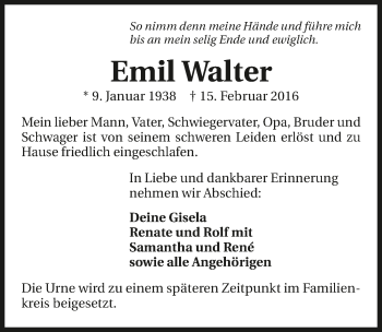 Traueranzeige von Emil Walter