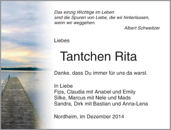 Traueranzeige von Tantchen Rita 