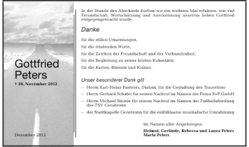 Traueranzeige von Gottfried Peters 