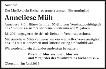 Traueranzeige von Anneliese Müh 