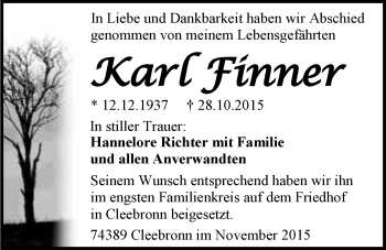 Traueranzeige von Karl Finner 
