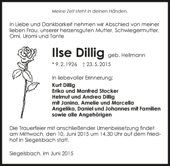 Traueranzeige von Ilse Dillig 