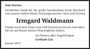 Traueranzeige von Irmgard Waldmann 