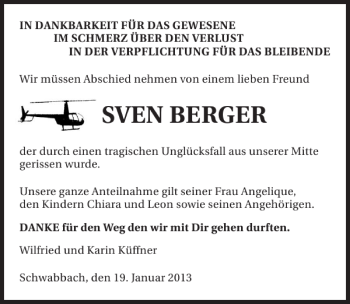 Traueranzeige von Sven Berger 