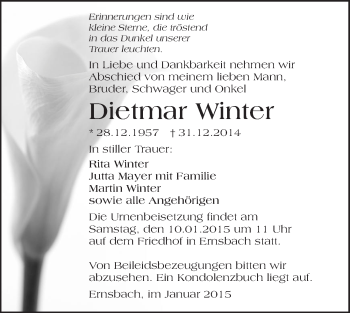 Traueranzeige von Dietmar Winter 
