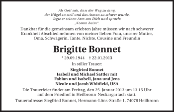 Traueranzeige von Brigitte Bonnet 