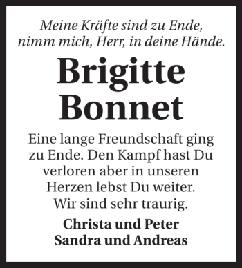 Traueranzeige von Brigitte Bonnett 