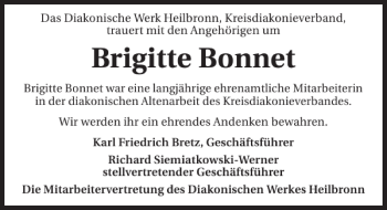 Traueranzeige von Brigitte Bonnet 