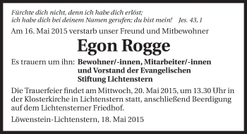 Traueranzeige von Egon Rogge 