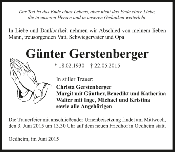Traueranzeige von Günter Gerstenberger 