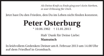 Traueranzeige von Peter Osterburg 