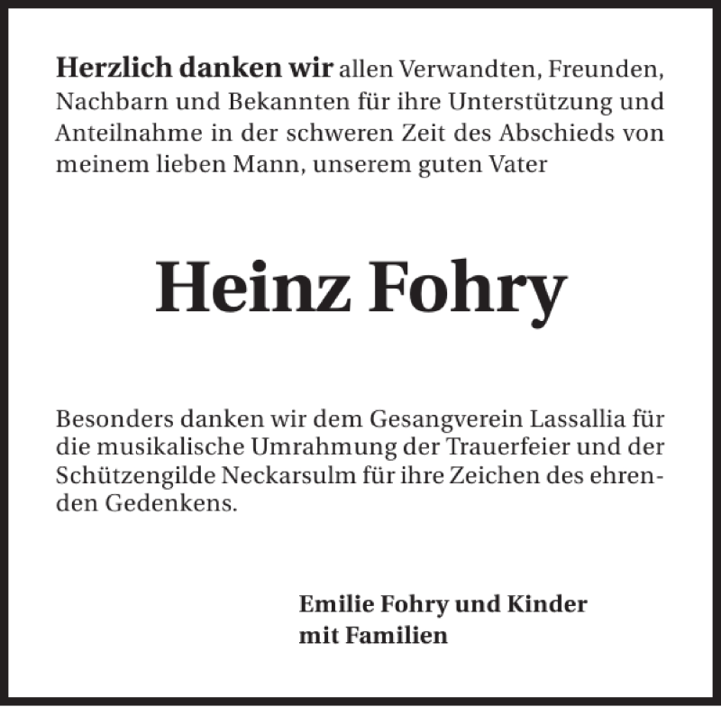  Traueranzeige für Heinz Fohry vom 07.02.2013 aus 
