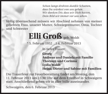 Traueranzeige von Elli Groß 