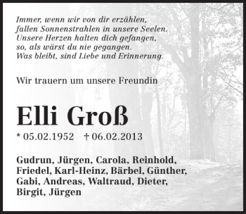 Traueranzeige von Elli Groß 