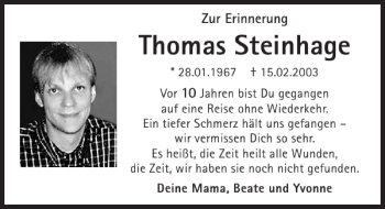 Traueranzeige von Thomas Steinhage 