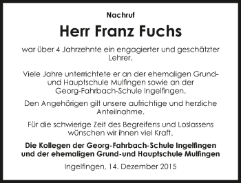 Traueranzeige von Franz Fuchs 