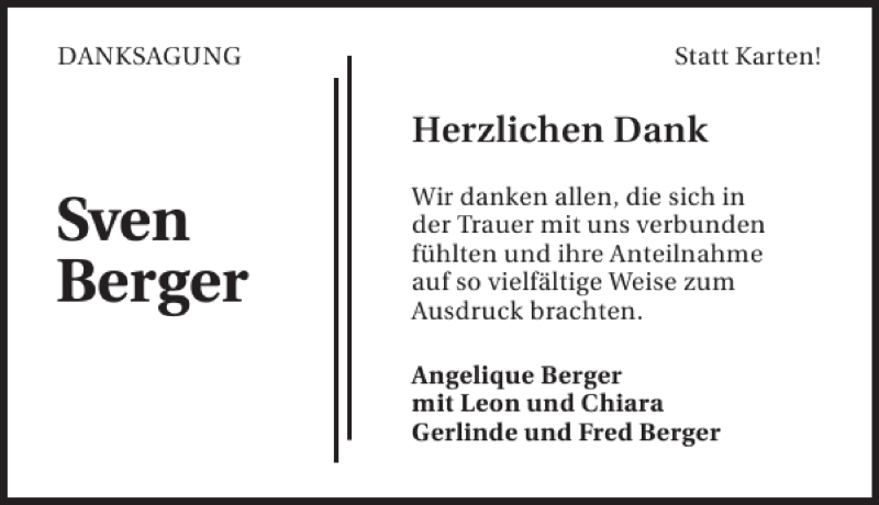  Traueranzeige für Sven Berger vom 16.02.2013 aus 