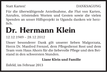 Traueranzeige von Hermann Dr. Klein 