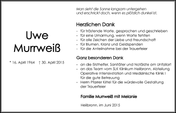 Traueranzeige von Uwe Murrweiß 