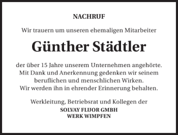 Traueranzeige von Günther Städtler 