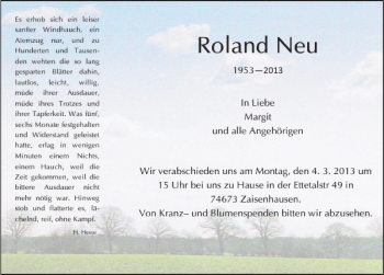 Traueranzeige von Roland Neu 