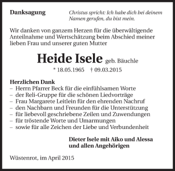 Traueranzeige von Heide Isele 