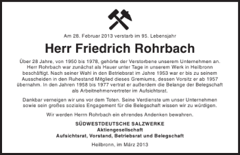 Traueranzeige von Friedrich Rohrbach 