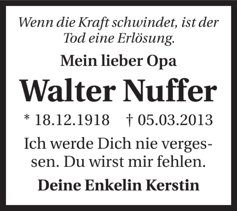  Traueranzeige für ist der Tod eine Erlösung mein lieber Wenn die Kraft schwindet vom 09.03.2013 aus 